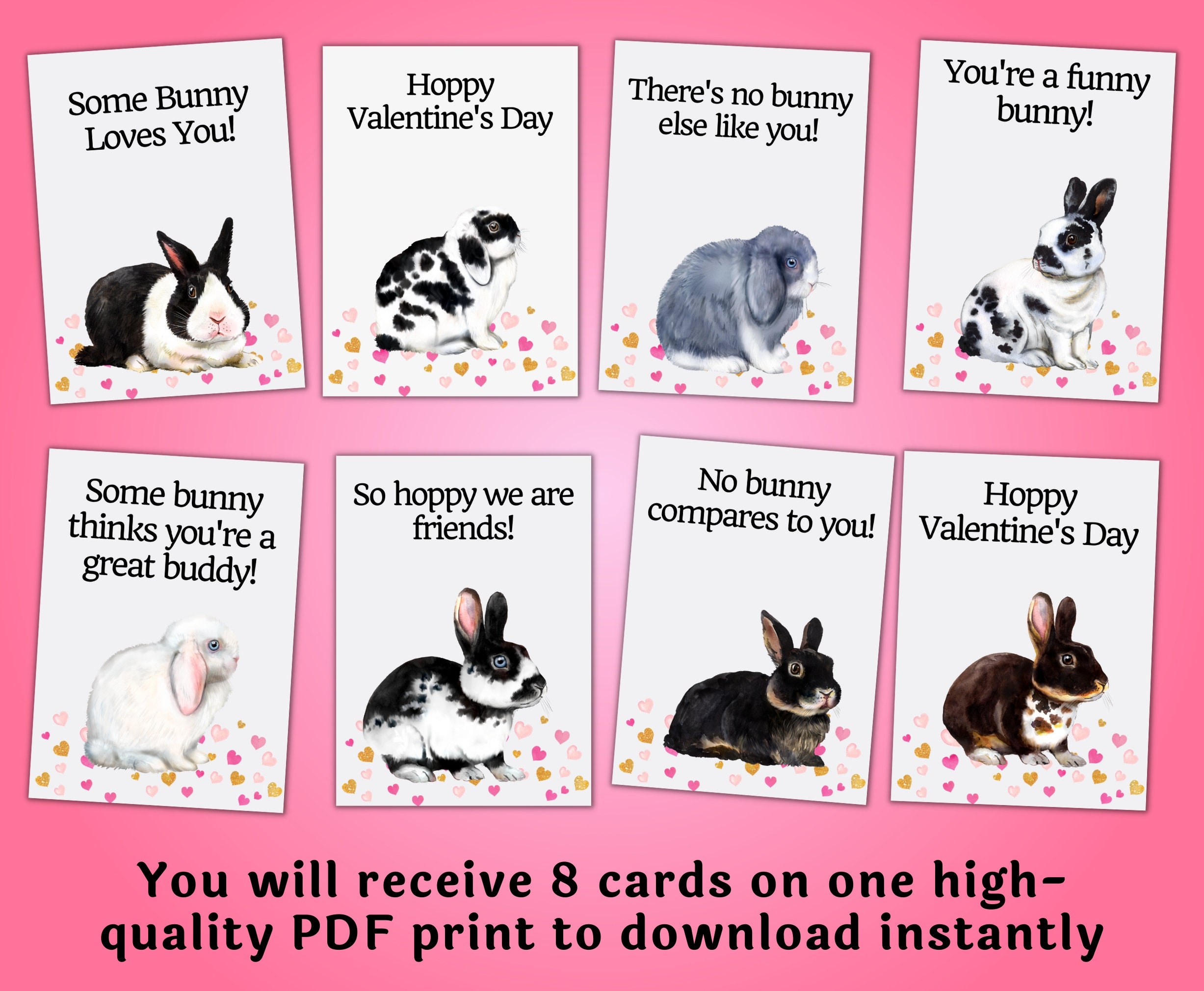 Cute Bunny Valentine's Cards Printable for Classroom Valentines, Last ...