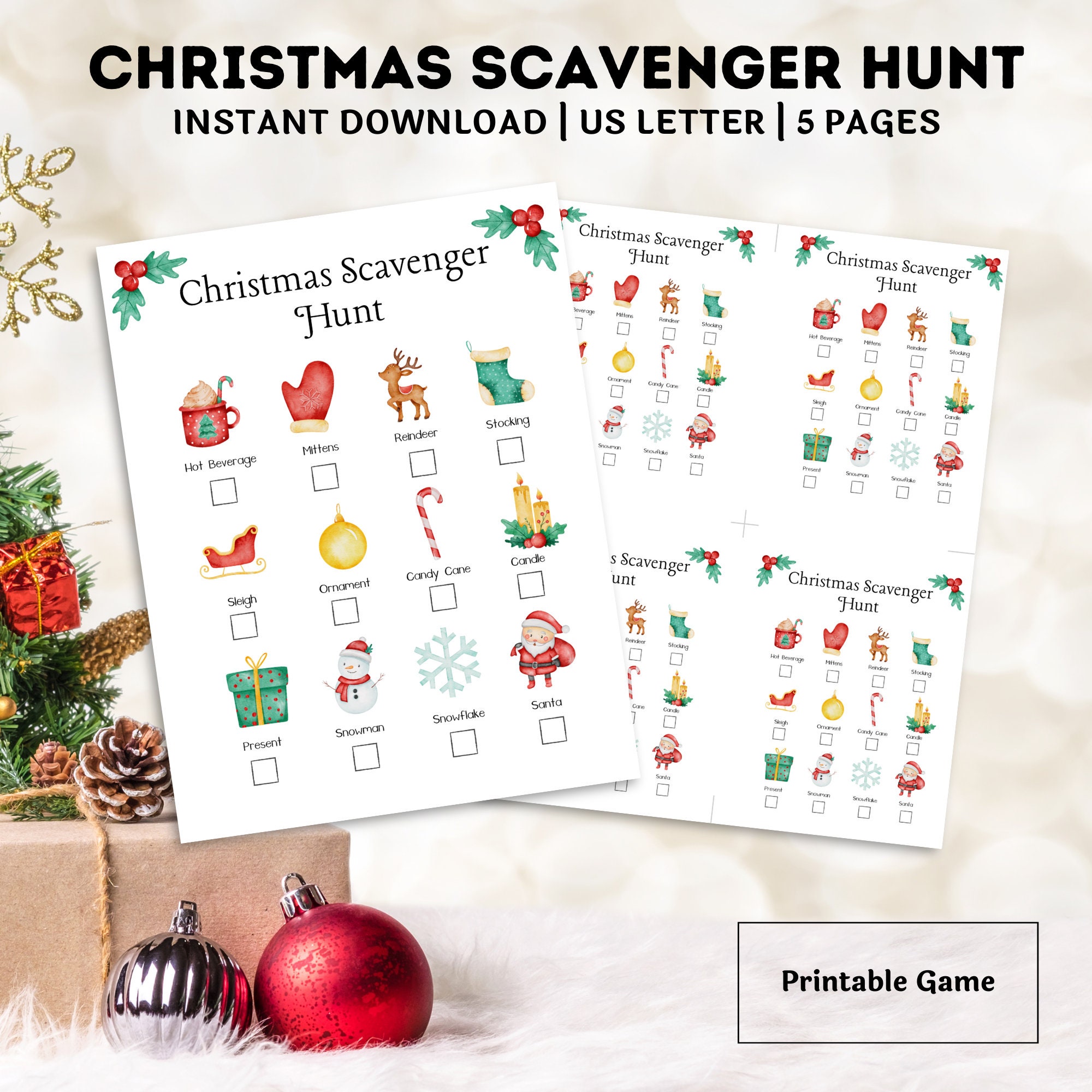 Christmas Scavenger Hunt Printable: Holiday Game for Kids (instant ...