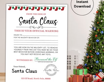 Carta de advertencia a Papá Noel y lista de niños traviesos (descarga digital)