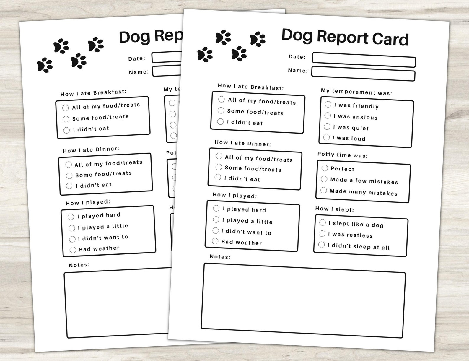 Pet Report Card Printable for Pet Sitter Business, Dog Report Card, Dog