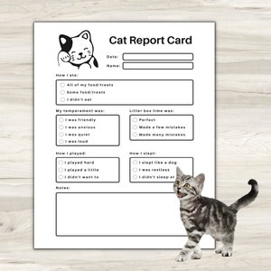 Tarjeta de informe de mascotas imprimible para el negocio de cuidado de mascotas, tarjeta de informe de gatos, tarjeta de informe de embarque de mascotas, tarjeta de informe de cuidado de gatos, planificador de mascotas, cuidado de mascotas