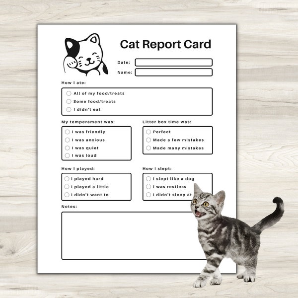 Pet Report Card Printable for Pet Sitter Business, Cat Report Card, Pet Boarding Report Card, Cat Care Report Card, Pet Planner, Pet Sitting