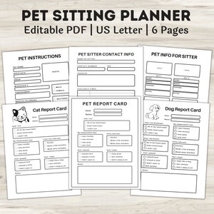 Planificador de cuidado de mascotas, Planificador de alojamiento de mascotas, Paquete de planificador de mascotas, Tarjeta de informe de perros, Tarjeta de informe de gatos, Guía de cuidado de mascotas, Formularios de negocios de mascotas