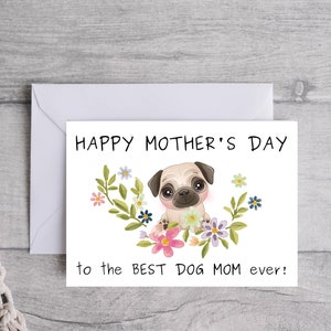 Cartão de Dia das Mães Pug do Cachorro, Cartão Engraçado da Mãe Cachorro, Cartão de Amante de Cachorro, Cartão de Feliz Dia das Mães do Cachorro