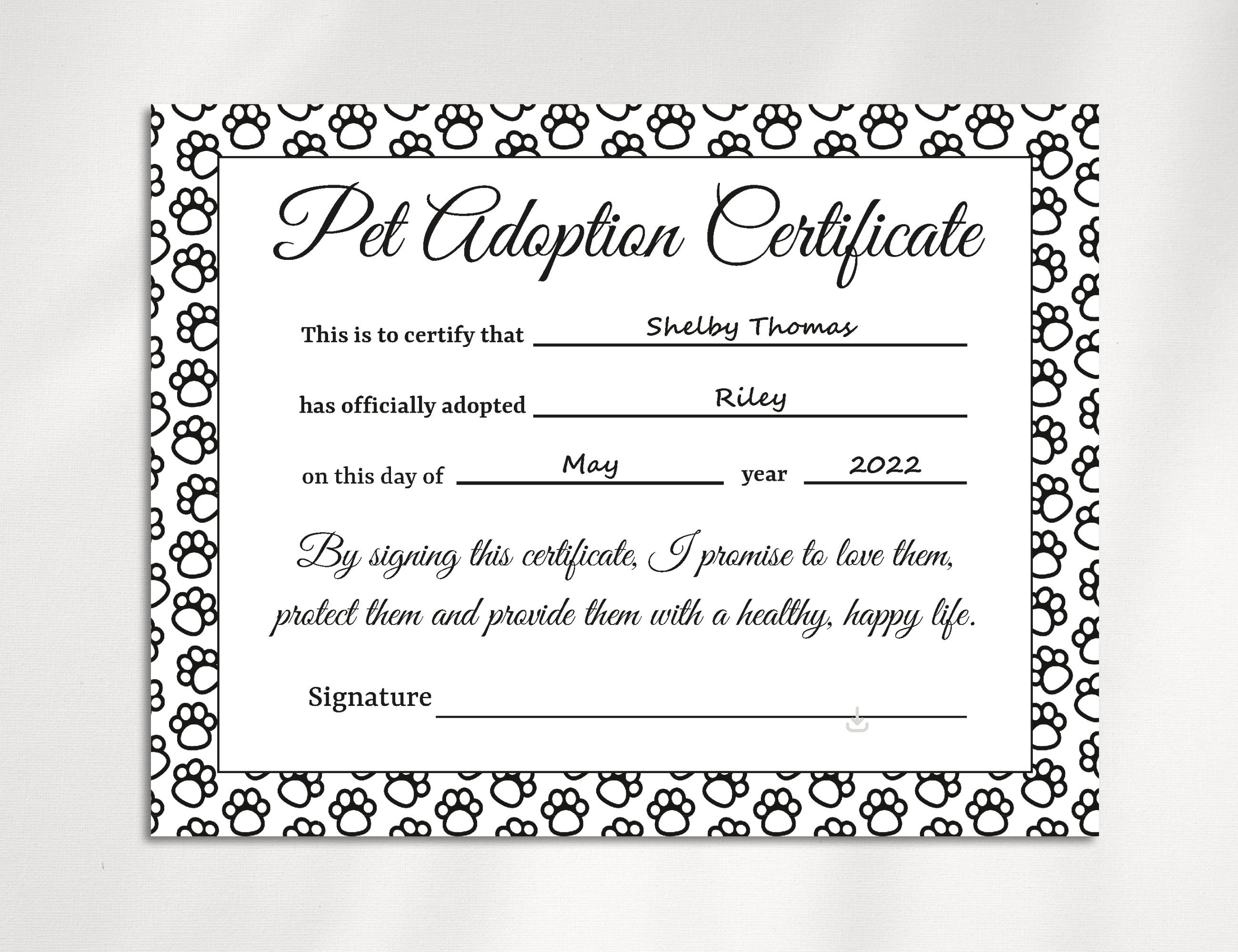 Pet Adoption Certificate Template