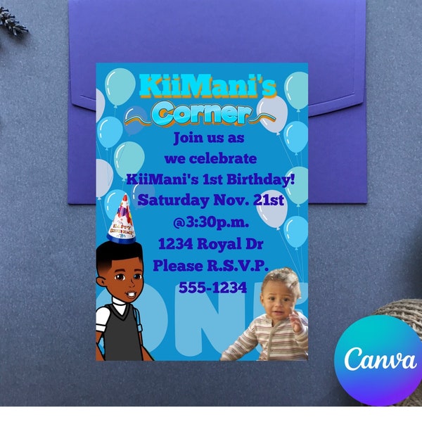 Gracie’s Corner Boy birthday party invitation digital editable template