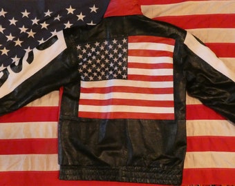 ジャケット・アウター 90s A-2 American Flag USALeather Blouson Stunning Vintage Statement USA Flag Leather Jacket 90s