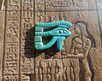 Egyptian Eye of Horus Pendant in Real Turquoise Gemstone
