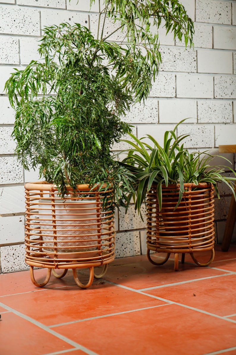 Rattan Plant Stand Natural Planter Brown Tree Planter Stand Etsy