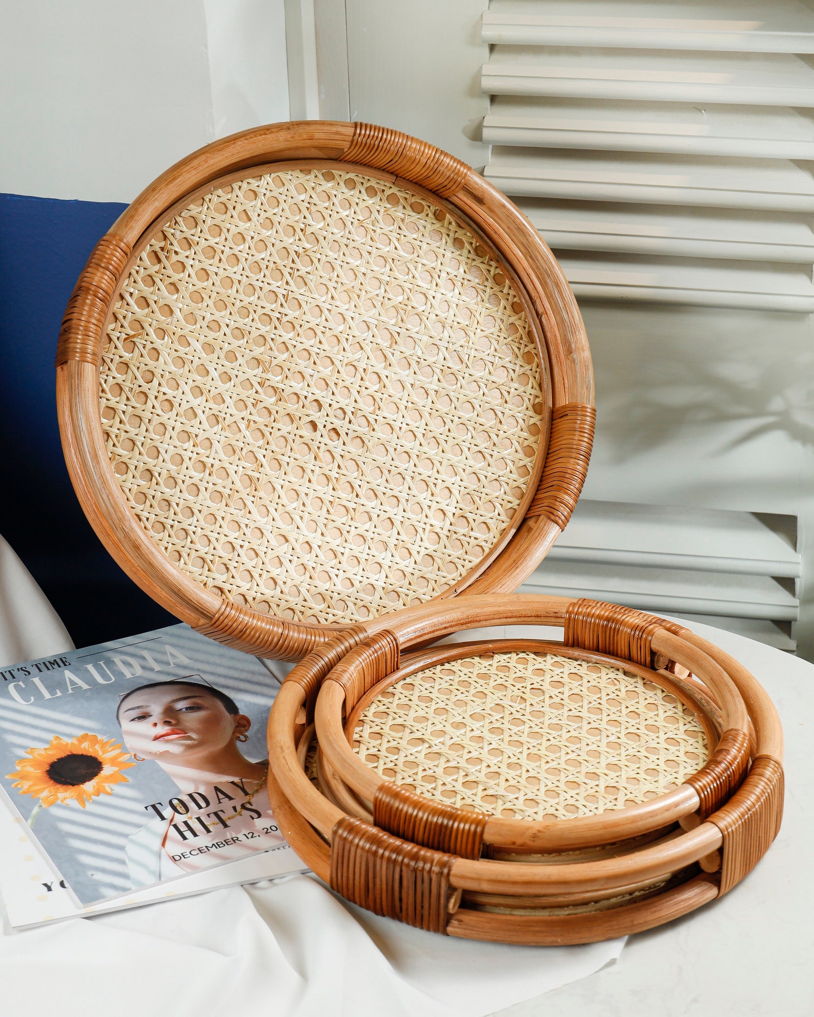 Rattan Tray Round Coffee Table Serving Tray Handwoven Basket Etsy