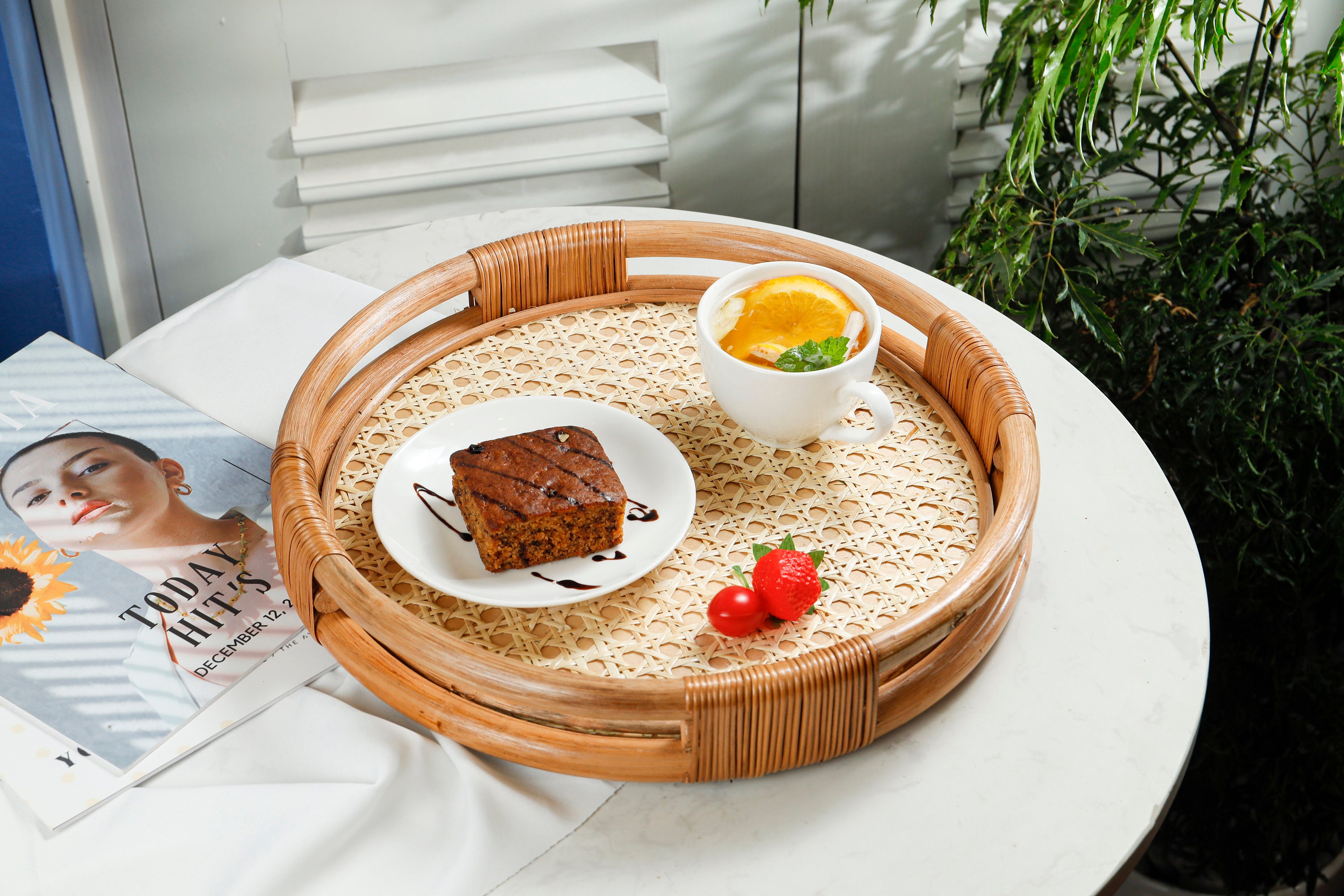 Rattan Tray Round Coffee Table Serving Tray Handwoven Basket Etsy