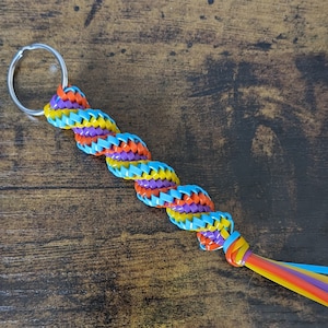 Blue Purple Yellow Orange Boondoggle Keychain | Corkscrew Rexlace Keychain | Twist Gimp Keychain | Plastic Lacing Gimp Lanyard