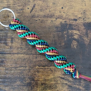 Navy Blue Gold Burgundy Green Boondoggle Keychain | Corkscrew Rexlace Keychain | Twist Gimp Keychain | Plastic Lacing Gimp Lanyard