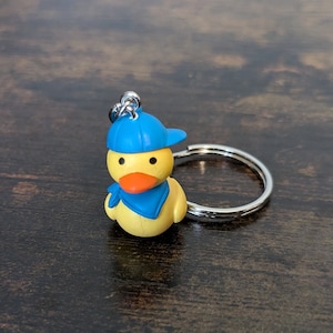 Cute Yellow Rubber Duck with Blue Hat and Bandana Keychain | Baby Duckling Keychain | Duck Zipper Pull | Funny Animal Keyring Key Fob