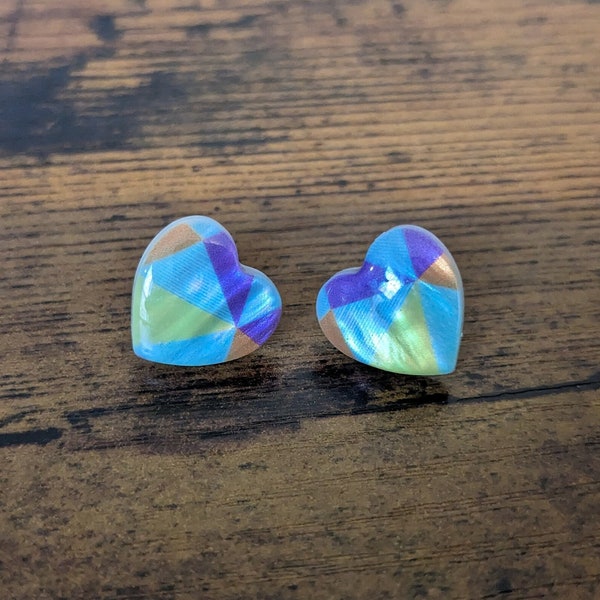Colorful Geometric Heart Stud Earrings | Color Block Earrings | Dainty Love Earrings | Multicolor Earrings | Blue Purple Small Studs