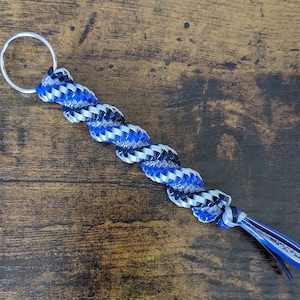 Blue Navy Silver Pearl Glitter Boondoggle Keychain | Corkscrew Rexlace Keychain | Twist Keychain | Plastic Lacing Gimp Lanyard | Key Fob