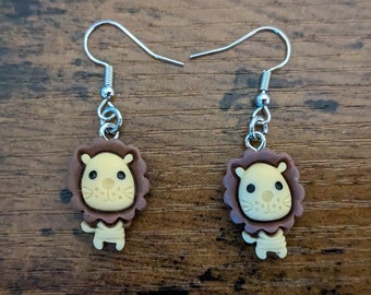 Baby Lion Dangle Earrings | Yellow & Brown Animal Earrings | Lion Cub Earrings | Resin Earrings | Cartoon Character Earrings | Zoo Animal
