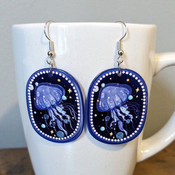 Purple Jellyfish Dangle Earrings | Marine Sea Life | Lightweight Ocean Animal Earrings | Fish Earrings | Flat Pendant Jewelry | Sea Creature
