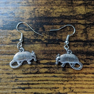 Silver Armadillo Charm Dangle Earrings | Animal Earrings | Dainty Earrings | Small Animal Earrings | Texas Earrings