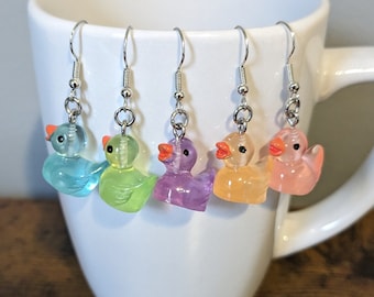 Glow in the Dark Duck Dangle Earrings | Rubber Ducky Earrings | Cute Animal Earrings | Baby Duck Earrings | Pink Green Blue Purple Orange