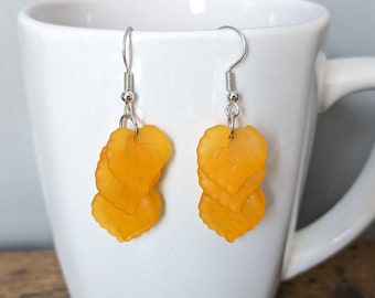 Bright Orange Leaf Cluster Dangle Earrings | Autumn Boho Leaf Earrings | Nature Earrings | Fall Leaf Dangle Earrings | Plant Earrings