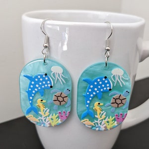 Shark Marine Life Dangle Earrings | Ocean Animal Earrings | Fish Earrings
