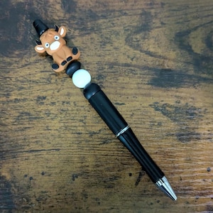 Cow Beaded Pen | Silicone Bead Decorated Ink Pens | Unique Fun Gift Idea | Party Favor | Bead Pens | Fancy Custom Pens | Highland Soft Beads