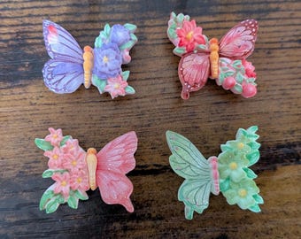 Mini Magnets - Flower Butterflies | Set of 4 | Unique Floral Animal Insect Magnet | Multicolor Small Fridge Decor | Magical Fairytale