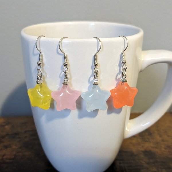 Solid Color Star Dangle Earrings | Small Resin Star Friendship Earrings | Jelly Cute Transparent Shape Earrings | Blue Pink Orange Yellow