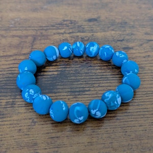 Handmade Beads - Dark Light Blue Polymer Clay Bracelet | Round Pattern Bead Stacking Bracelet | Unique Homemade Multicolor Swirl Jewelry