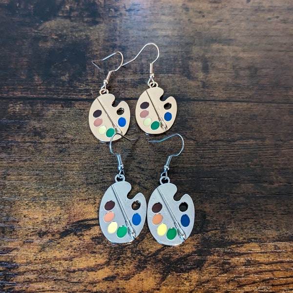 Artist Paint Palette Dangle Earrings - Silver or Gold | Teacher School Dangle Earrings | Artist Earrings | Art Teacher Earrings