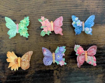 Mini Magnets - Flower Butterflies | Set of 6 | Unique Floral Animal Insect Magnet | Multicolor Small Fridge Decor | Magical Fairytale