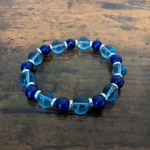 Periwinkle Blue & Dark Blue Glass Bead Bracelet with Silver Spacers |  10mm Round Stacking Bracelet | Shiny Fancy Elegant Bead Bracelet