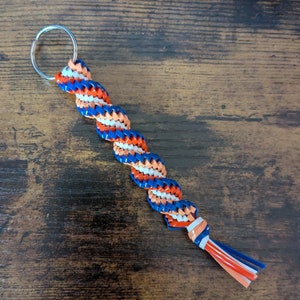 Blue Orange & White Boondoggle Keychain | Corkscrew Twist Rexlace Keychain | Plastic Lacing Gimp Lanyard | Key Fob