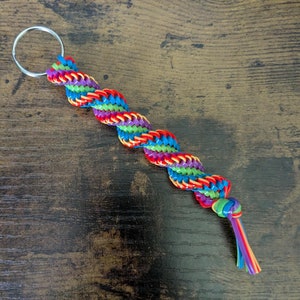 Blue Green Purple Orange Yellow Striped Boondoggle Keychain | Corkscrew Twist Rexlace Keychain | Plastic Lacing Gimp Lanyard | Key Fob