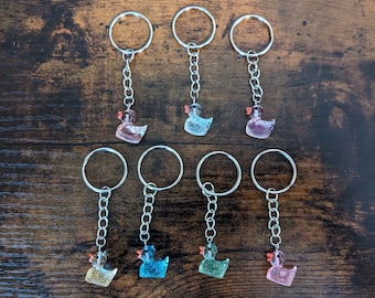 Glitter Clear Duck Keychain | Baby Duckling Keychain | Rubber Duck Zipper Pull | Funny Animal Keyring | Duck Key Fob | Yellow Blue Green