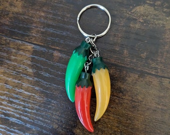 Hot Pepper Keychain | Chili Pepper Dangle Keychain | Red Green Yellow Pepper Key Fob | Pepper Zipper Pull | Multicolor Vegetable Keyring