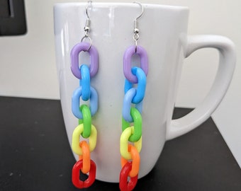 Rainbow Chain Link Dangle Earrings | Lightweight Acrylic Earrings | LQBTG Pride Earrings | Fun Toy Earrings | Funny Bright Colorful Earrings