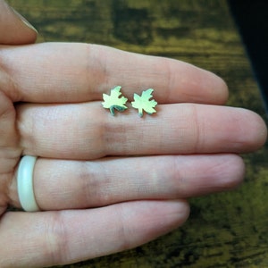 Tiny Maple Leaf Silver Stud Earrings | Stainless Steel Tree Earrings | Autumn Dainty Earrings | Solid Silver Fall Earrings