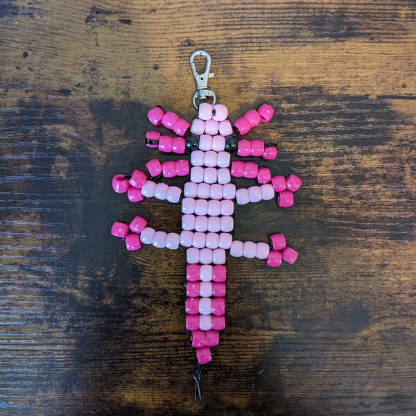 Beaded Pink Axolotl Keychain | Pony Bead Keychain | Bead Animal Keychain | Axolotl Accessory Gift Idea | Bead Pet