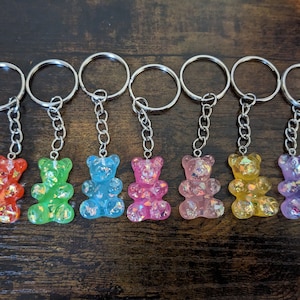 Shiny Gummy Bear Keychain | Candy Keychain | Cute Bear Keychain | Gummy Bear Zipper Pull | Baby Bear Keyring | Key Fob - Many Colors