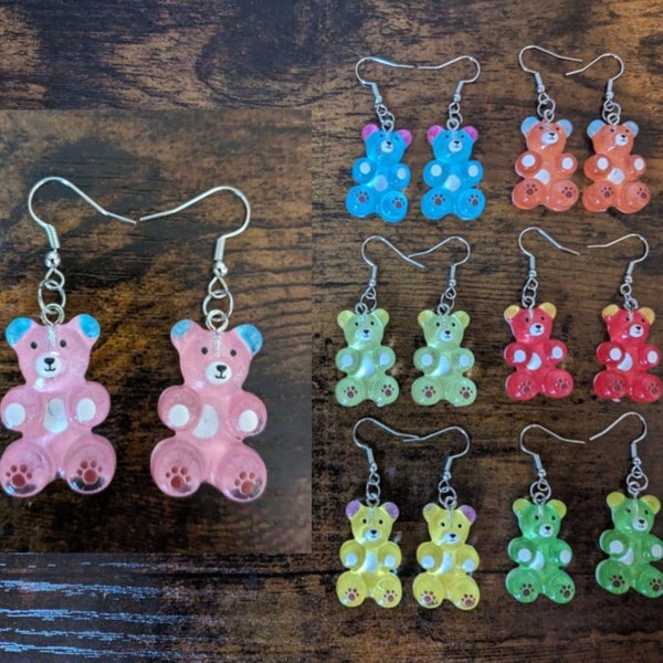 Unique Colorful Bear Earrings | Gummy Bear Dangle Earrings | Baby Animal Earrings | Candy Earrings | Cartoon Character Earrings | Colorblock