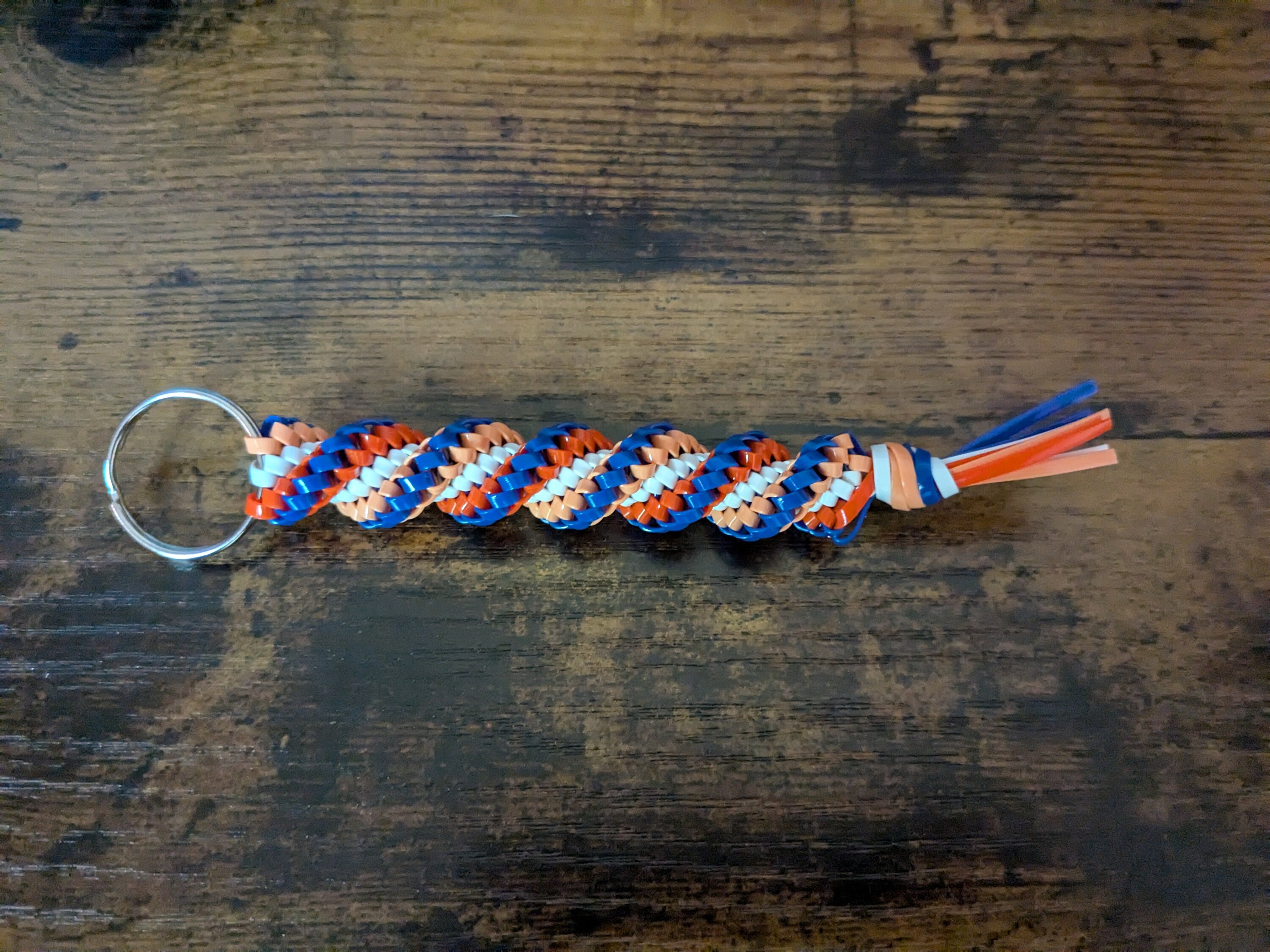 Blue Orange & White Boondoggle Keychain | Corkscrew Twist
