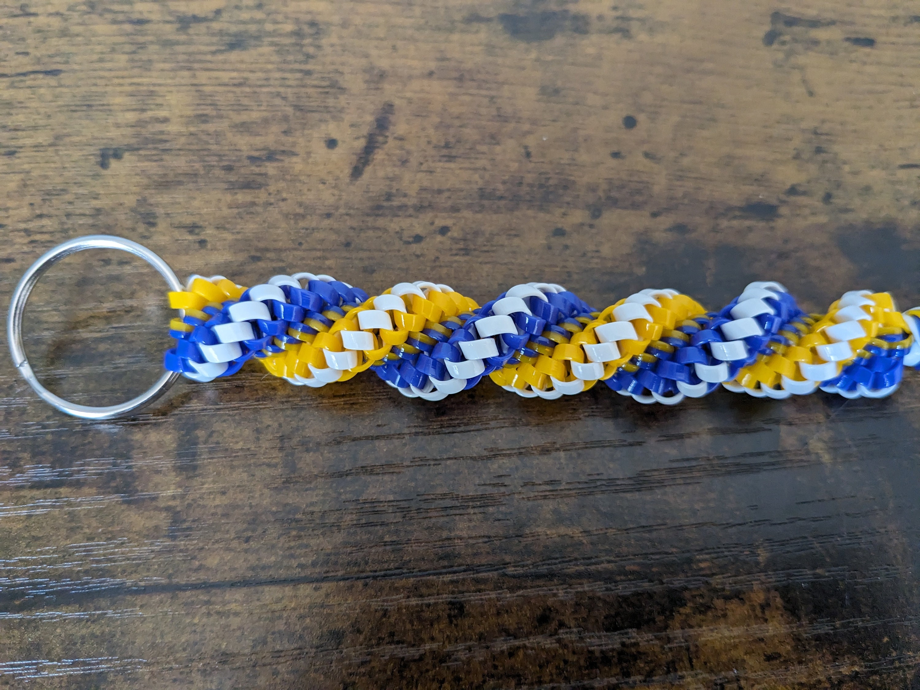 Blue Yellow White Boondoggle Keychain | Corkscrew Rexlace Keychain