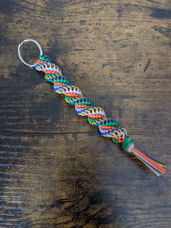 Blue Purple Yellow Orange Green Striped Boondoggle Keychain