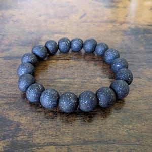 Handmade Beads - Black with Gold Glitter Polymer Clay Bracelet | Shimmer Round Bead Stacking Bracelet | Unique Homemade Jewelry
