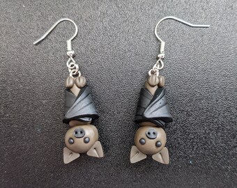 Hanging Bat Dangle Earrings | Upside Down Bat Earrings | Animal Earrings | Spooky Halloween Earrings