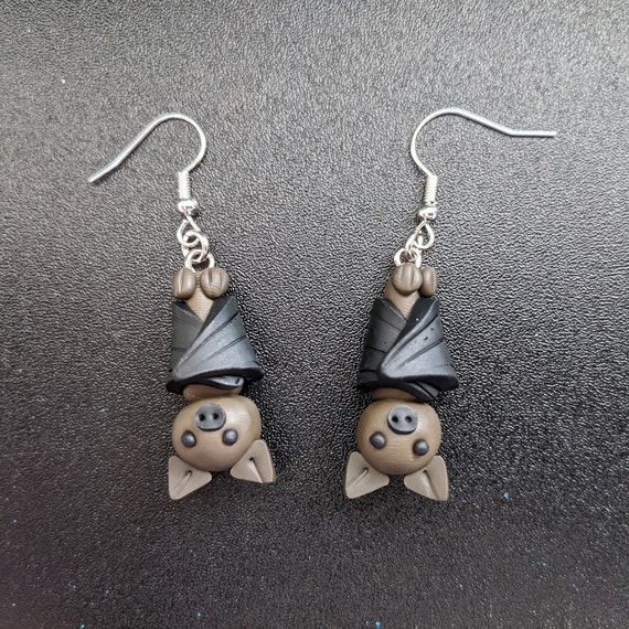 Hanging Bat Dangle Earrings Upside Down Bat Earrings Animal