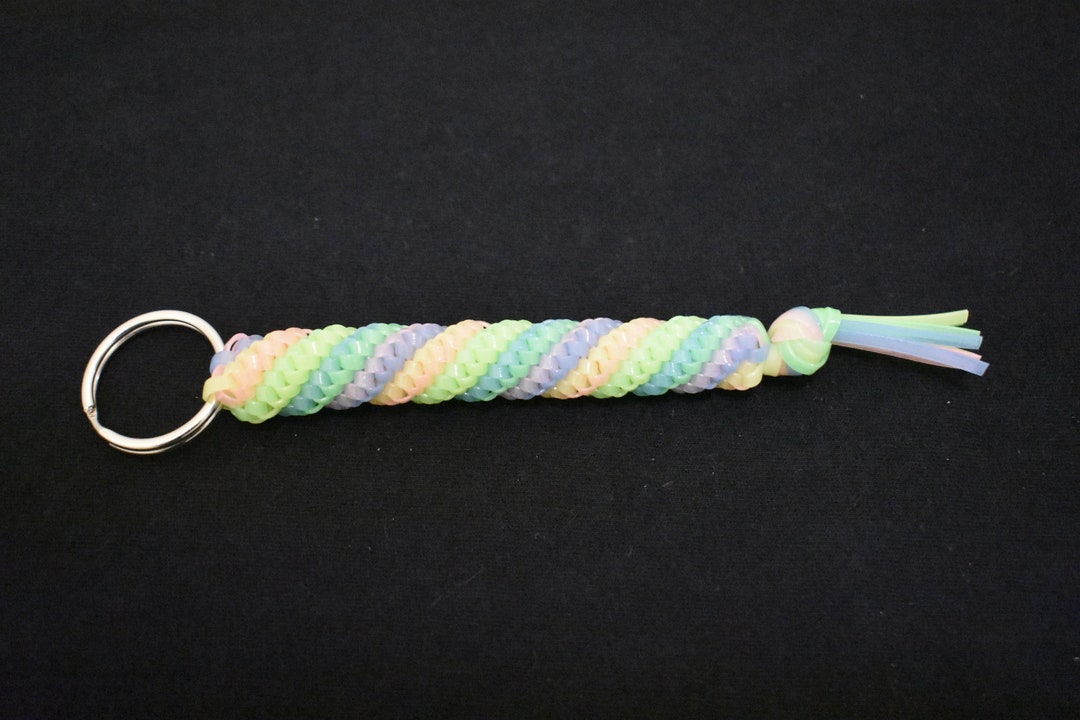 Twist Rainbow Glow in the Dark Boondoggle Keychain Rexlace Etsy