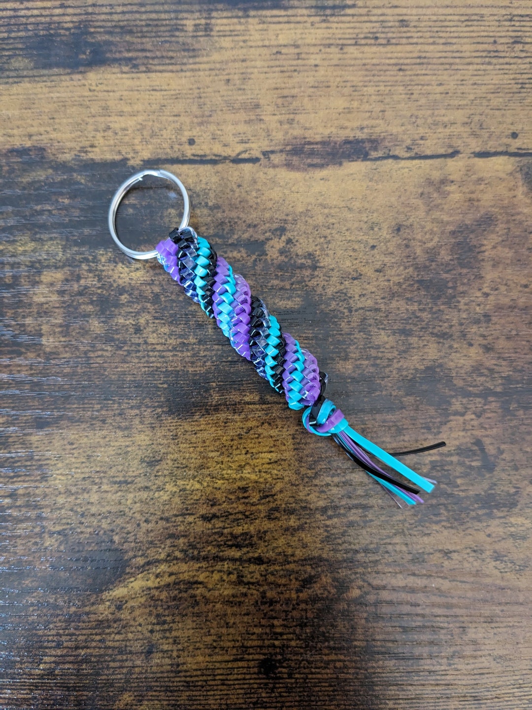 Black Purple Turquoise Twist Boondoggle Keychain Multicolor Rexlace